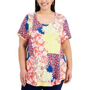 JM Collection Plus Size Printed Short Sleeve Top